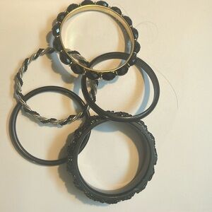 Iot of 5 black bengals wood silver and gold tone mix metals